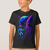 Funny Astronaut And Squid In Underwater Space With T-shirt (Voorkant)