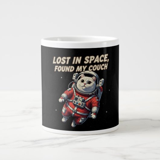 Funny Astronaut Cat Mug: Lost in Space Grote Koffiekop (Voorkant)
