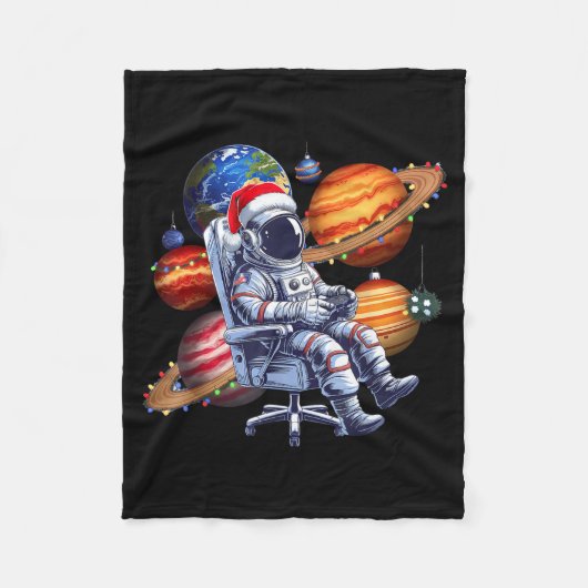 Funny Astronaut Christmas Space Lights Santa Hat P Fleece Deken (Voorkant)