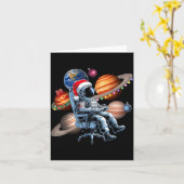 Funny Astronaut Christmas Space Lights Santa Hat P Kaart (Gele Bloem)