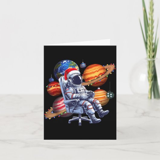 Funny Astronaut Christmas Space Lights Santa Hat P Kaart (Voorkant)