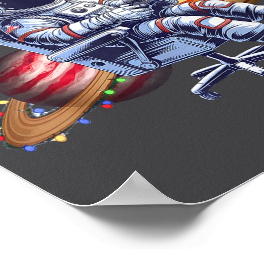 Funny Astronaut Christmas Space Lights Santa Hat P Poster (Hoek)