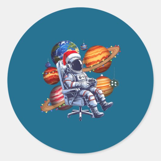 Funny Astronaut Christmas Space Lights Santa Hat P Ronde Sticker (Voorkant)