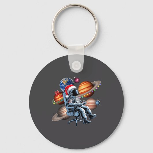 Funny Astronaut Christmas Space Lights Santa Hat P Sleutelhanger (Voorkant)