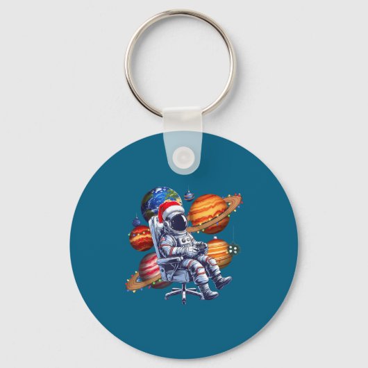 Funny Astronaut Christmas Space Lights Santa Hat P Sleutelhanger (Voorkant)