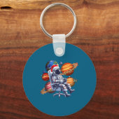 Funny Astronaut Christmas Space Lights Santa Hat P Sleutelhanger (Voorkant)