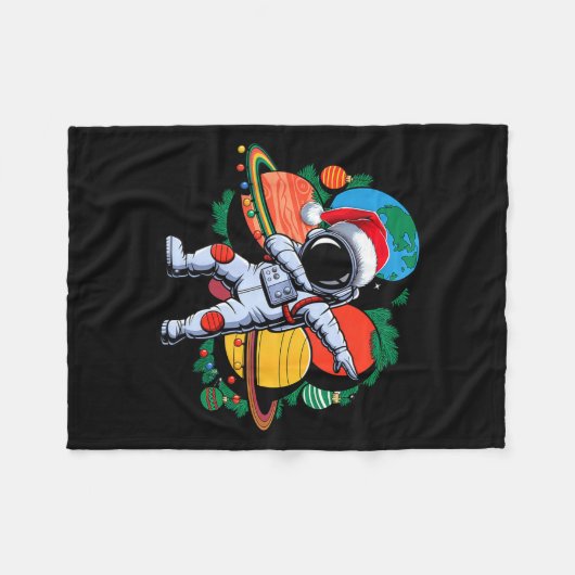 Funny Astronaut Christmas Space Planets Santa Hat  Fleece Deken (Voorkant (Horizontaal))