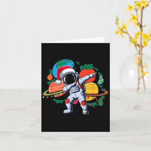 Funny Astronaut Christmas Space Planets Santa Hat  Kaart (Gele Bloem)