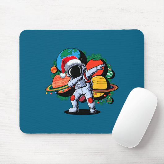Funny Astronaut Christmas Space Planets Santa Hat  Muismat (Met muis)