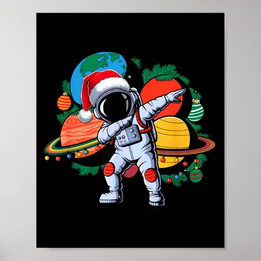 Funny Astronaut Christmas Space Planets Santa Hat  Poster (Voorkant)