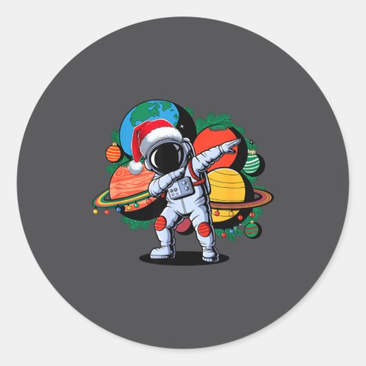 Funny Astronaut Christmas Space Planets Santa Hat  Ronde Sticker (Voorkant)