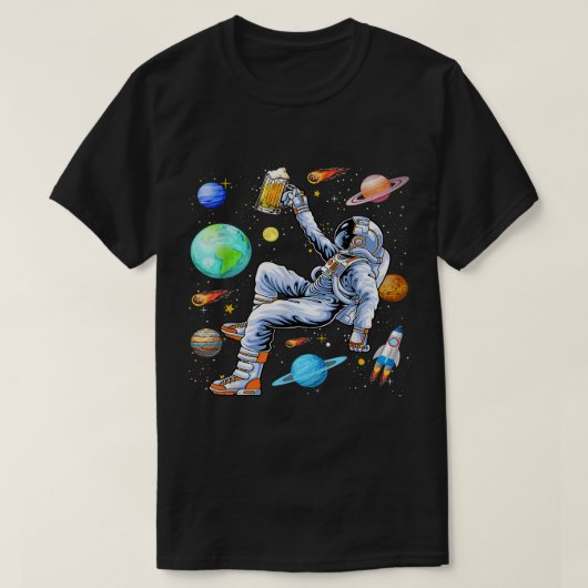 Funny Astronaut Drinks Beer In Space Outer Space B T-shirt (Design voorkant)