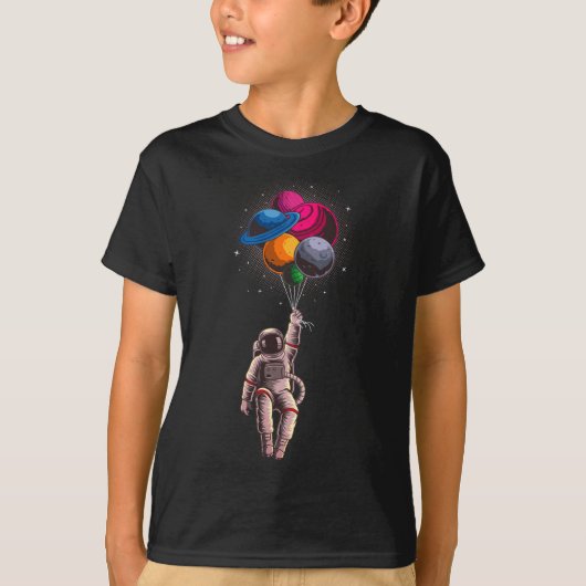 Funny Astronaut Floating Planet Balloon T-Shirt (Voorkant)