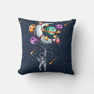 Funny Astronaut Holding een ballon van Planeten Kussen