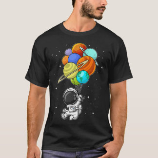 Funny Astronaut Holding Planet Balloons Space Kind T-shirt