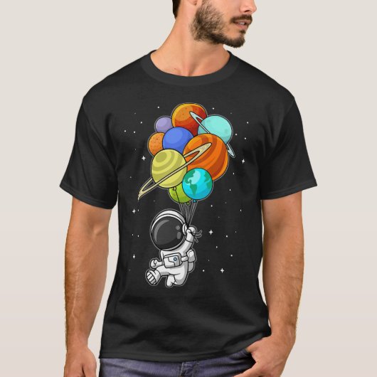 Funny Astronaut Holding Planet Balloons Space Kind T-shirt (Voorkant)