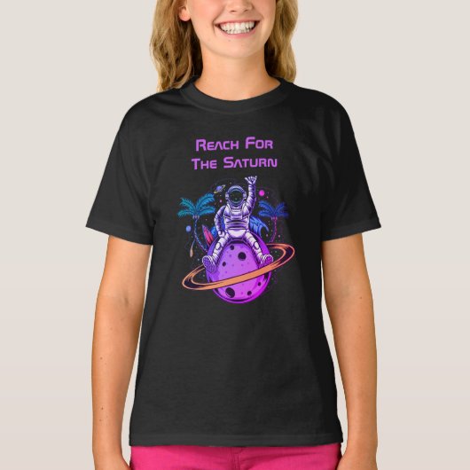 Funny Astronaut op Saturn T-Shirt (Voorkant)