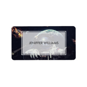 Funny Astronaut Shorthair Cat in Space Etiket