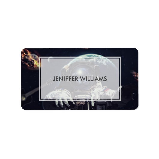 Funny Astronaut Shorthair Cat in Space Etiket (Voorkant)