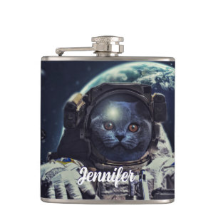 Funny Astronaut Shorthair Cat in Space Heupfles