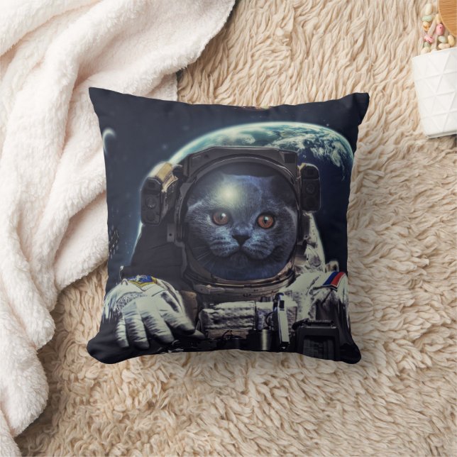Funny Astronaut Shorthair Cat in Space Kussen (Deken)