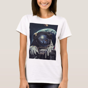 Funny Astronaut Shorthair Cat in Space T-shirt
