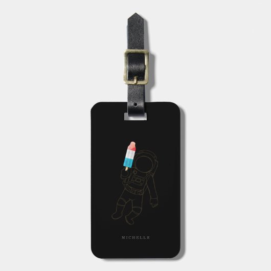 Funny Astronaut Space Rocket Name Black Luggage Bagagelabel (Voorkant verticaal)