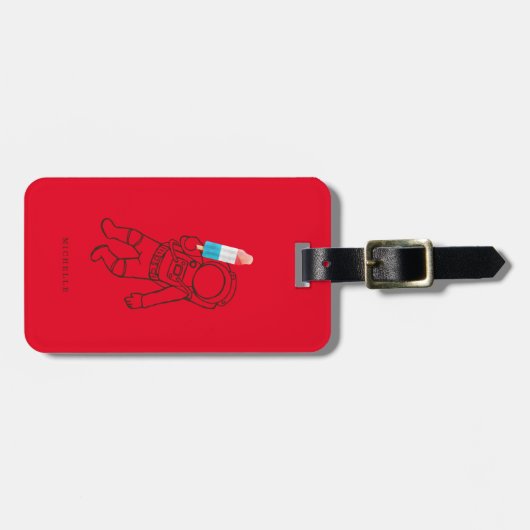 Funny Astronaut Space Rocket Name Red Luggage Bagagelabel (Voorkant horizontaal)
