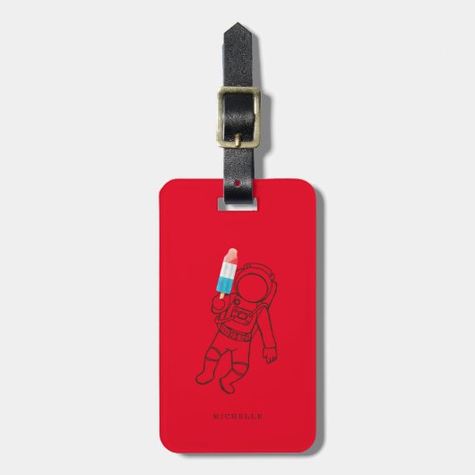 Funny Astronaut Space Rocket Name Red Luggage Bagagelabel (Voorkant verticaal)