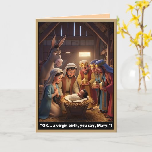 Funny atheist card, virgin birth theme kaart (Gele Bloem)