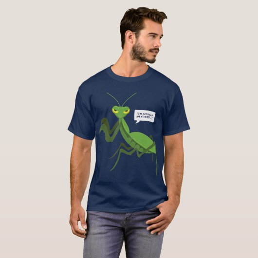 Funny Atheist die Mantis Bug Religies bidt T-shirt (Voorkant volledig)
