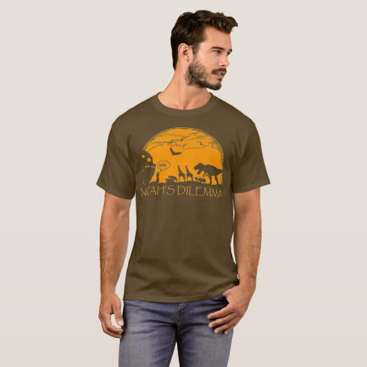 Funny Atheist - Noahs Dilemma T-Rex Tee Shirt (Voorkant volledig)