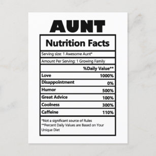 Funny Aunt Nutrition Facts Briefkaart