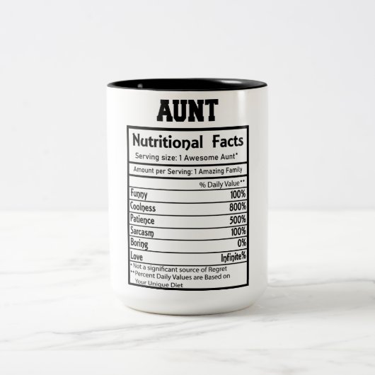 Funny Aunt Nutrition Facts Tweekleurige Koffiemok (Center)