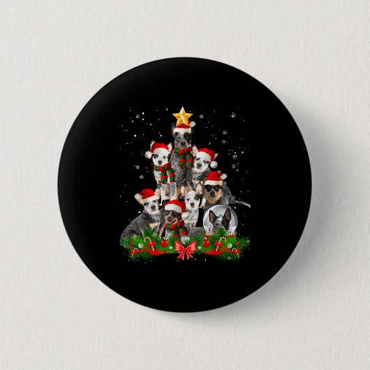 Funny Australian Cattle Dog Dog Christmas Tree - B Ronde Button 5,7 Cm (Voorkant)