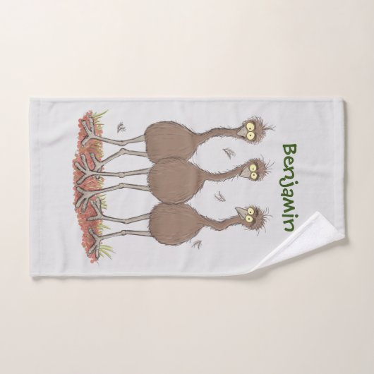 Funny Australian emu trio cartoon illustratie Bad Handdoek (Handdoek)