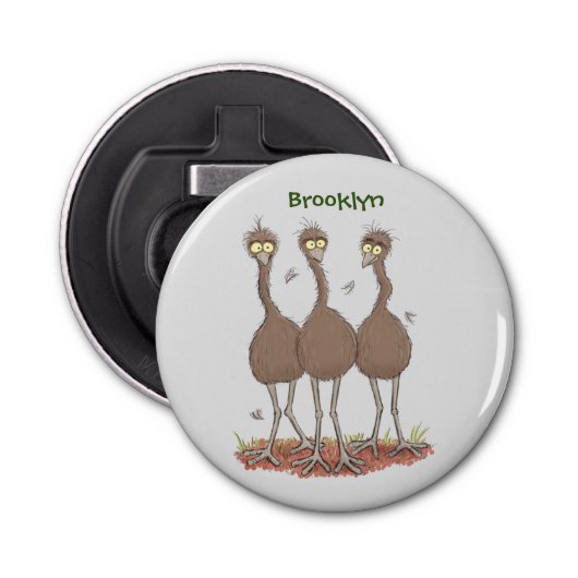 Funny Australian emu trio cartoon illustratie Button Flesopener (Voorkant)