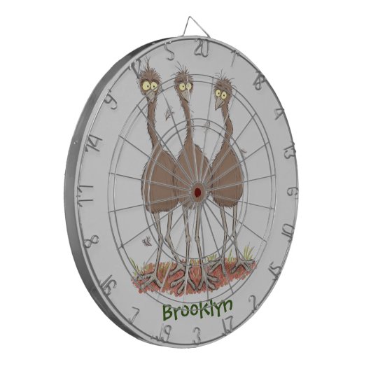 Funny Australian emu trio cartoon illustratie Dartbord (Voorkant Links)