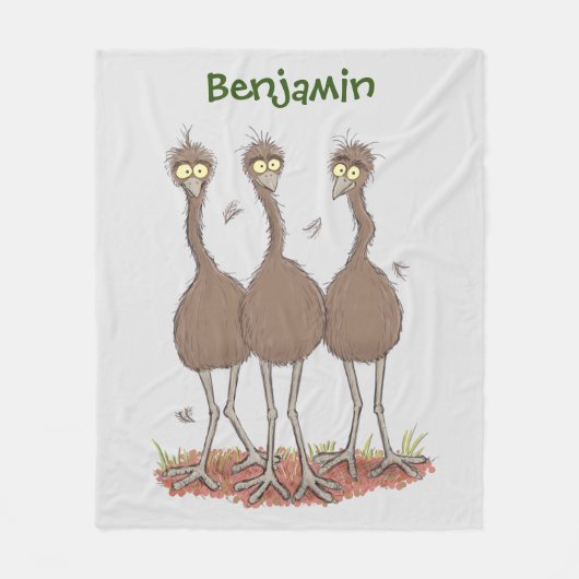 Funny Australian emu trio cartoon illustratie Fleece Deken (Voorkant)