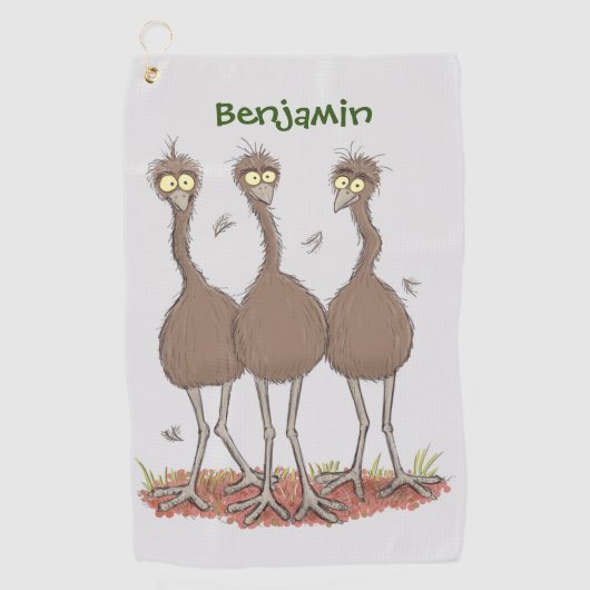 Funny Australian emu trio cartoon illustratie Golfhanddoek (Voorkant)
