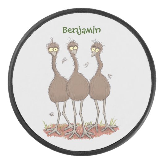 Funny Australian emu trio cartoon illustratie Hockey Puck (Voorkant)