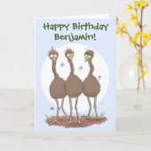 Funny Australian emu trio cartoon illustratie Kaart (Gele Bloem)
