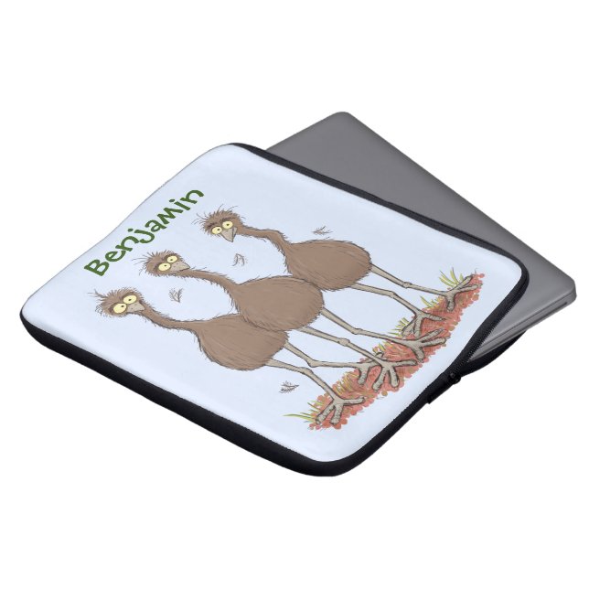 Funny Australian emu trio cartoon illustratie Laptop Sleeve (Voorkant top)