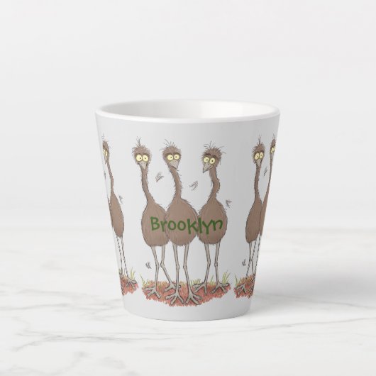 Funny Australian emu trio cartoon illustratie Latte Mok (Voorkant)