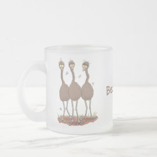 Funny Australian emu trio cartoon illustratie Matglas Koffiemok