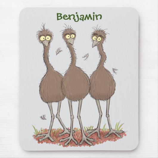 Funny Australian emu trio cartoon illustratie Muismat (Voorkant)