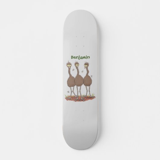 Funny Australian emu trio cartoon illustratie Persoonlijk Skateboard (Voorkant)