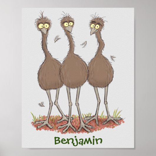 Funny Australian emu trio cartoon illustratie Poster (Voorkant)