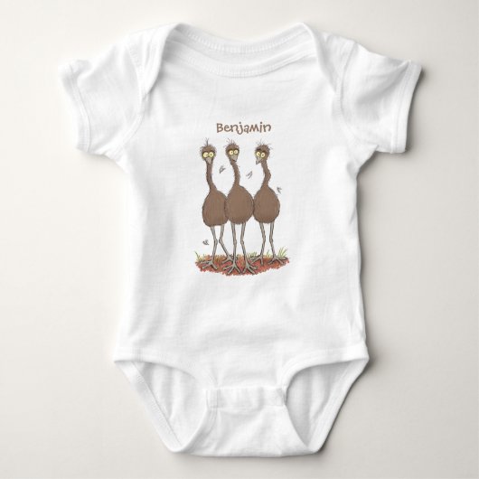 Funny Australian emu trio cartoon illustratie Romper (Voorkant)