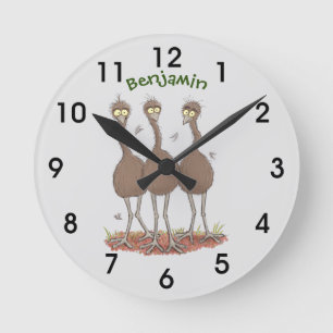 Funny Australian emu trio cartoon illustratie Ronde Klok